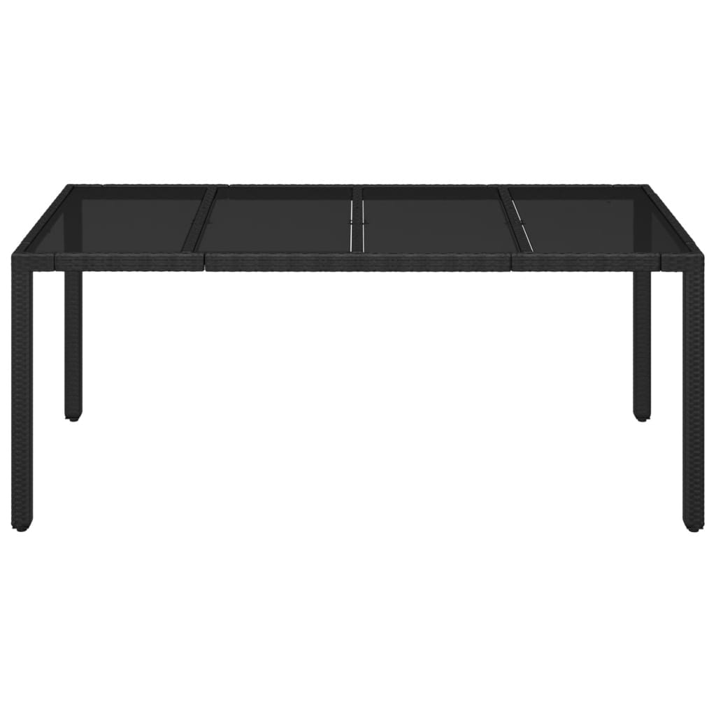 Garden Table with Glass Top Black 190x90x75 cm Poly Rattan