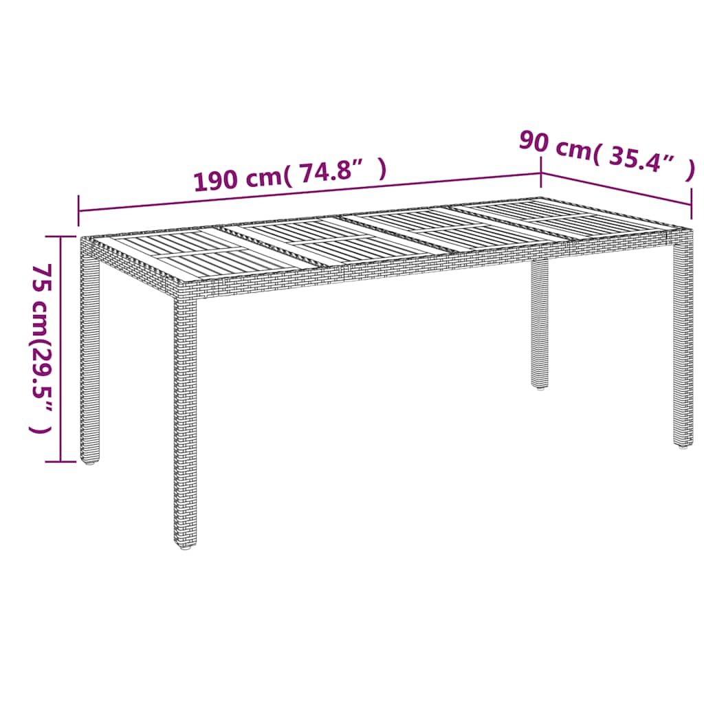 Garden Table with Wooden Top Grey 190x90x75 cm Poly Rattan