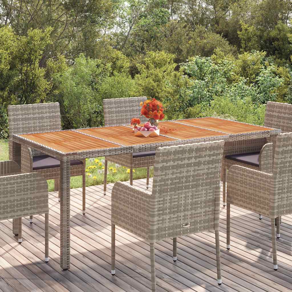 Garden Table with Wooden Top Grey 190x90x75 cm Poly Rattan