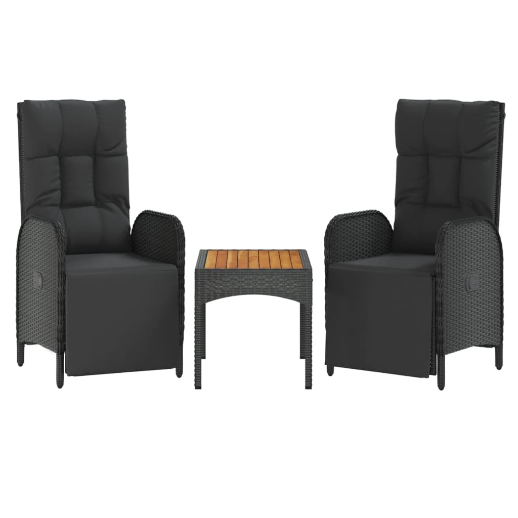 Garden Reclining Chairs 2 pcs with Table Black Poly Rattan