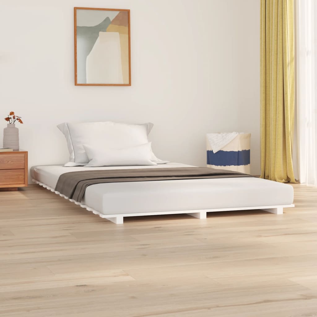Bed Frame without Mattress White 135x190 cm Solid Wood Pine