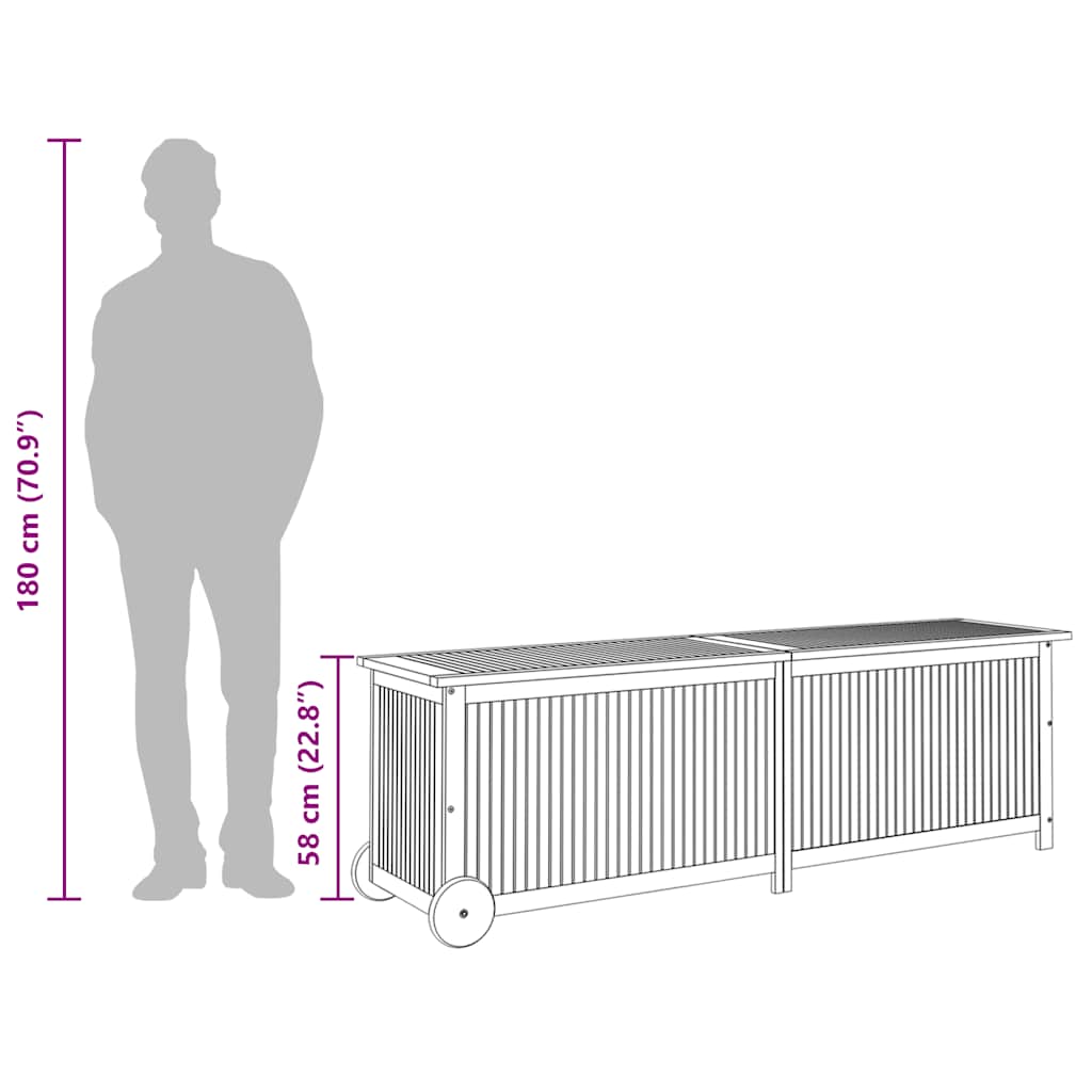 Garden Storage Box with Wheels 150x50x58 cm Solid Wood Acacia