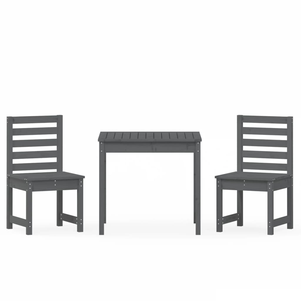 3 Piece Garden Bistro Set Grey Solid Wood Pine