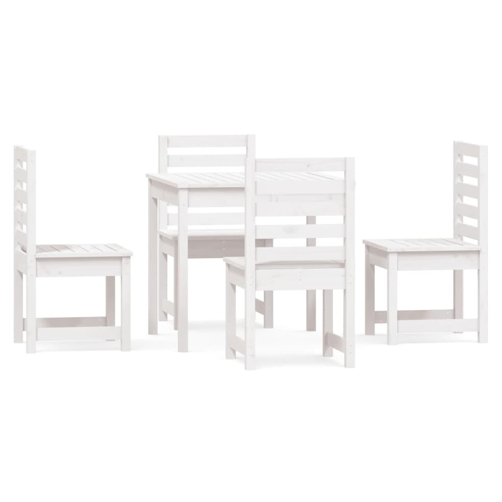 5 Piece Garden Dining Set White Solid Wood Pine