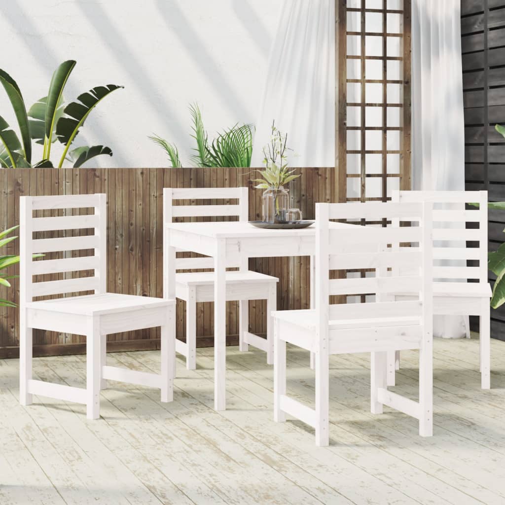 5 Piece Garden Dining Set White Solid Wood Pine