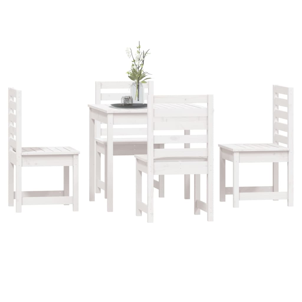 5 Piece Garden Dining Set White Solid Wood Pine