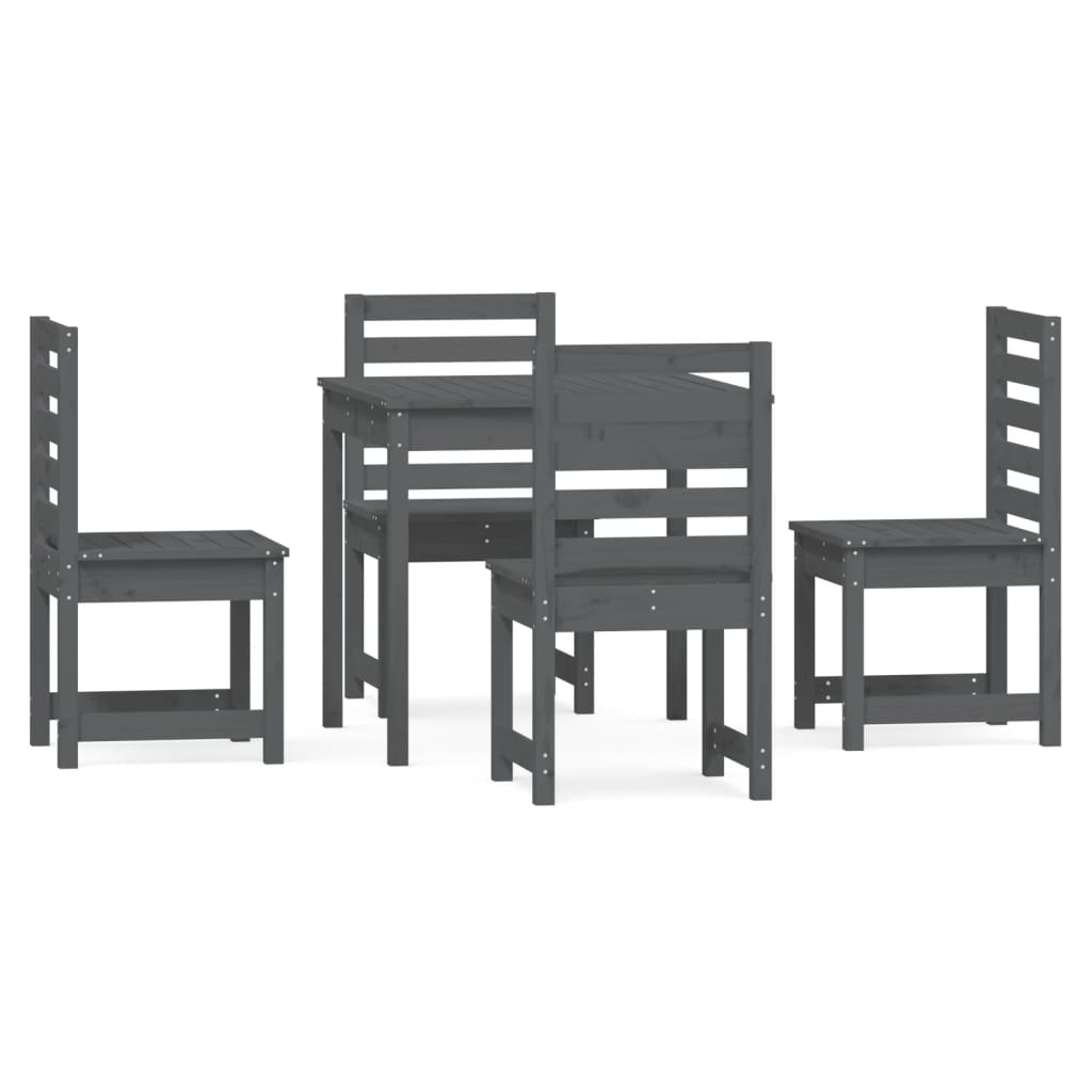 5 Piece Garden Dining Set Grey Solid Wood Pine