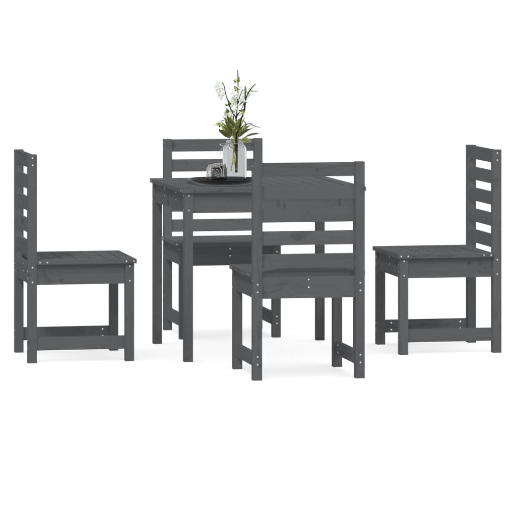 5 Piece Garden Dining Set Grey Solid Wood Pine