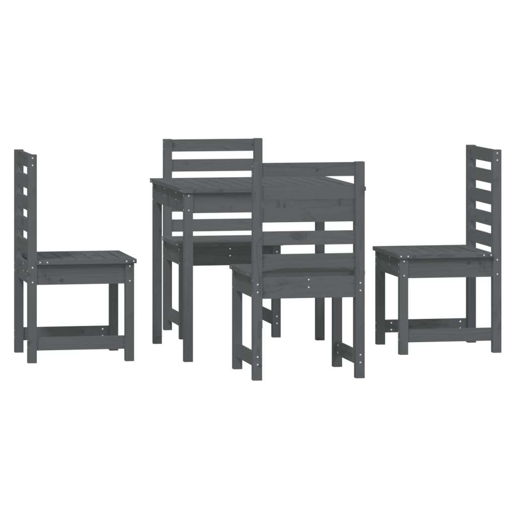 5 Piece Garden Dining Set Grey Solid Wood Pine