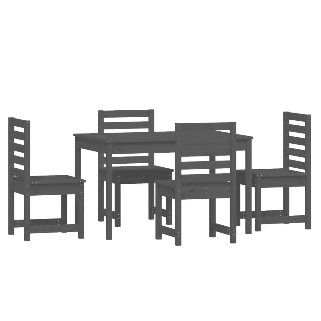 5 Piece Garden Dining Set Grey Solid Wood Pine
