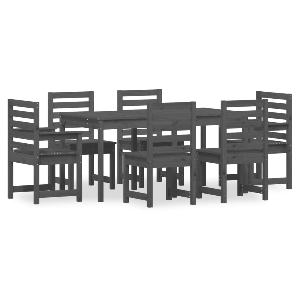 7 Piece Garden Dining Set Grey Solid Wood Pine