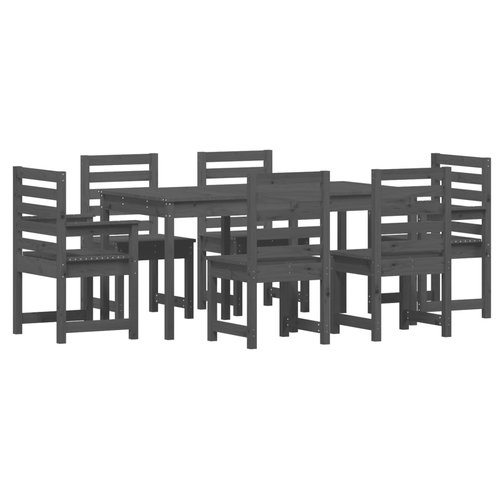 7 Piece Garden Dining Set Grey Solid Wood Pine