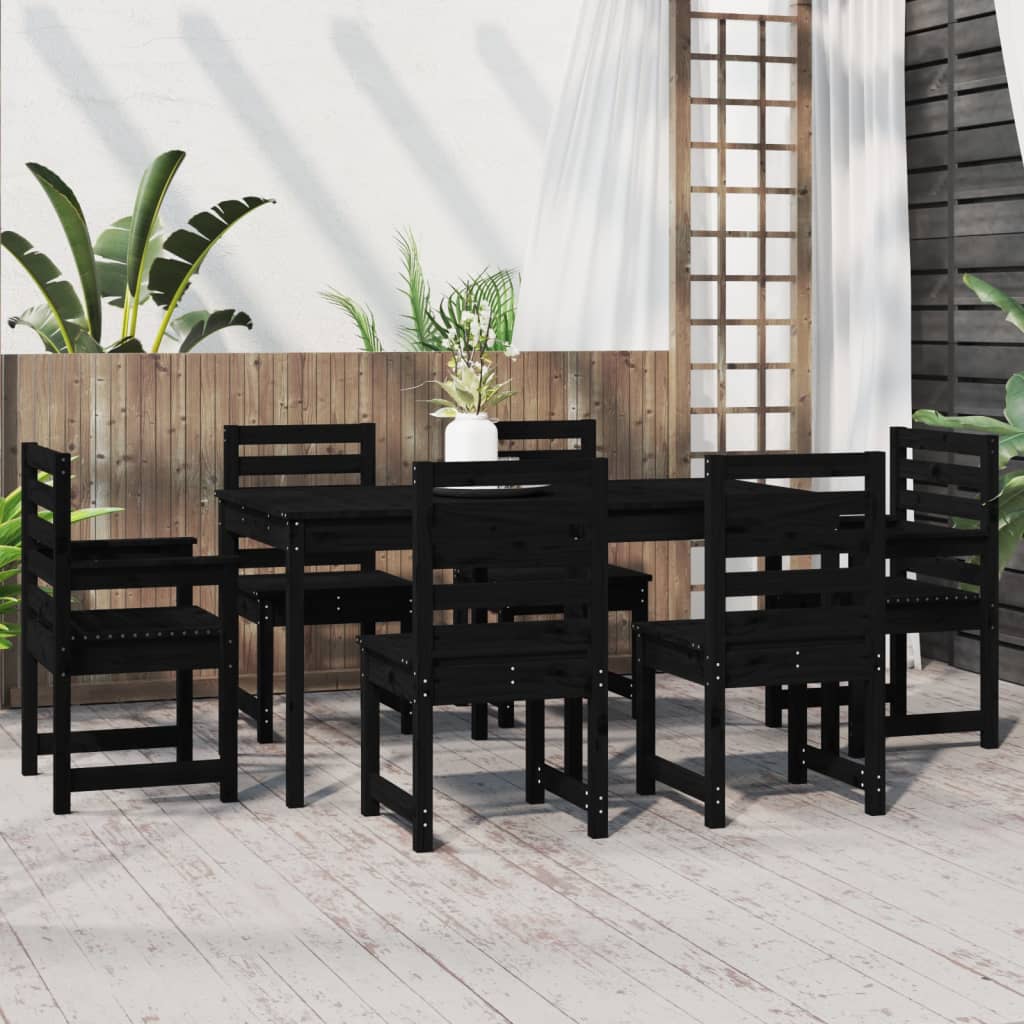 7 Piece Garden Dining Set Black Solid Wood Pine