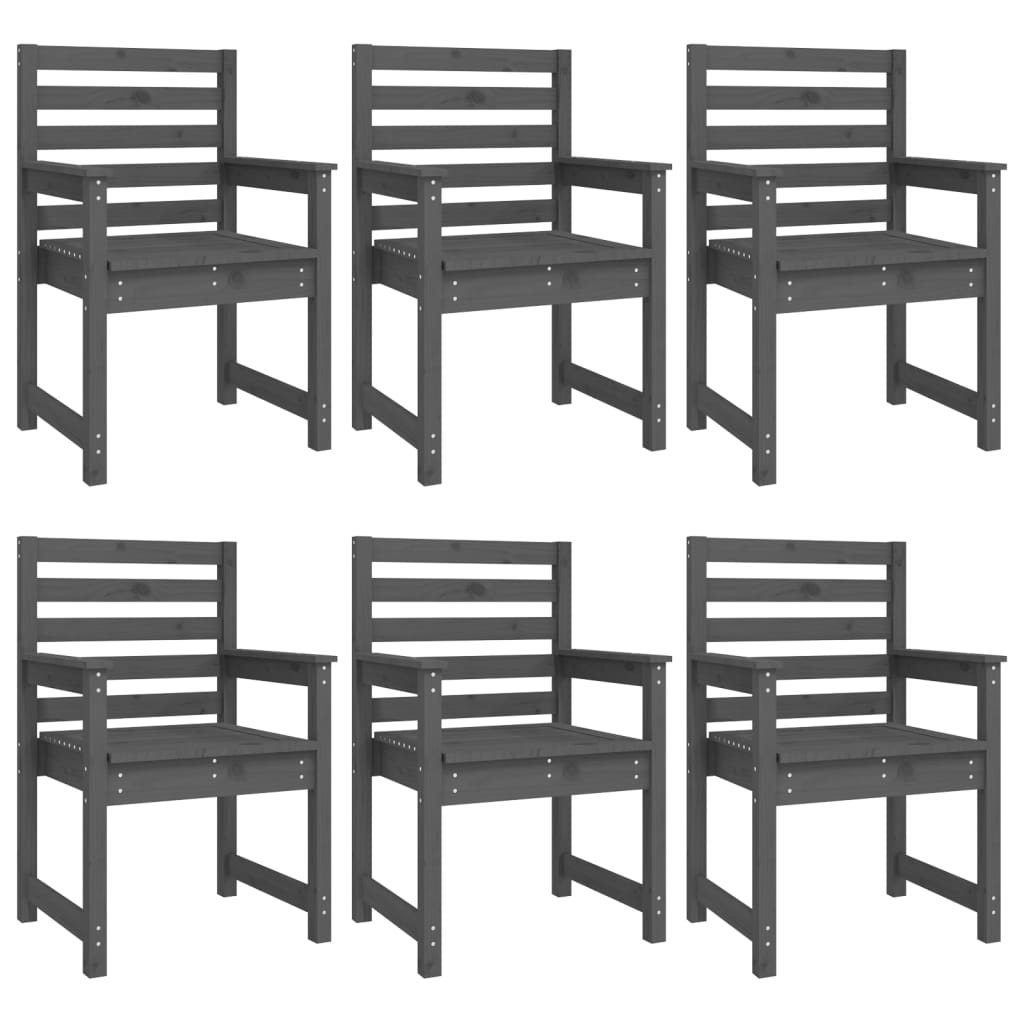 7 Piece Garden Dining Set Grey Solid Wood Pine
