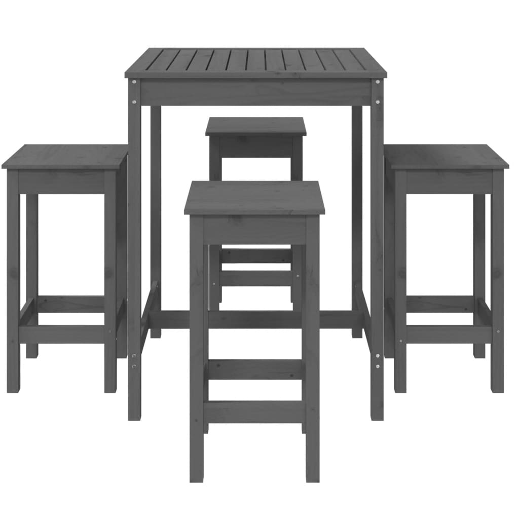 5 Piece Garden Bar Set Grey Solid Wood Pine