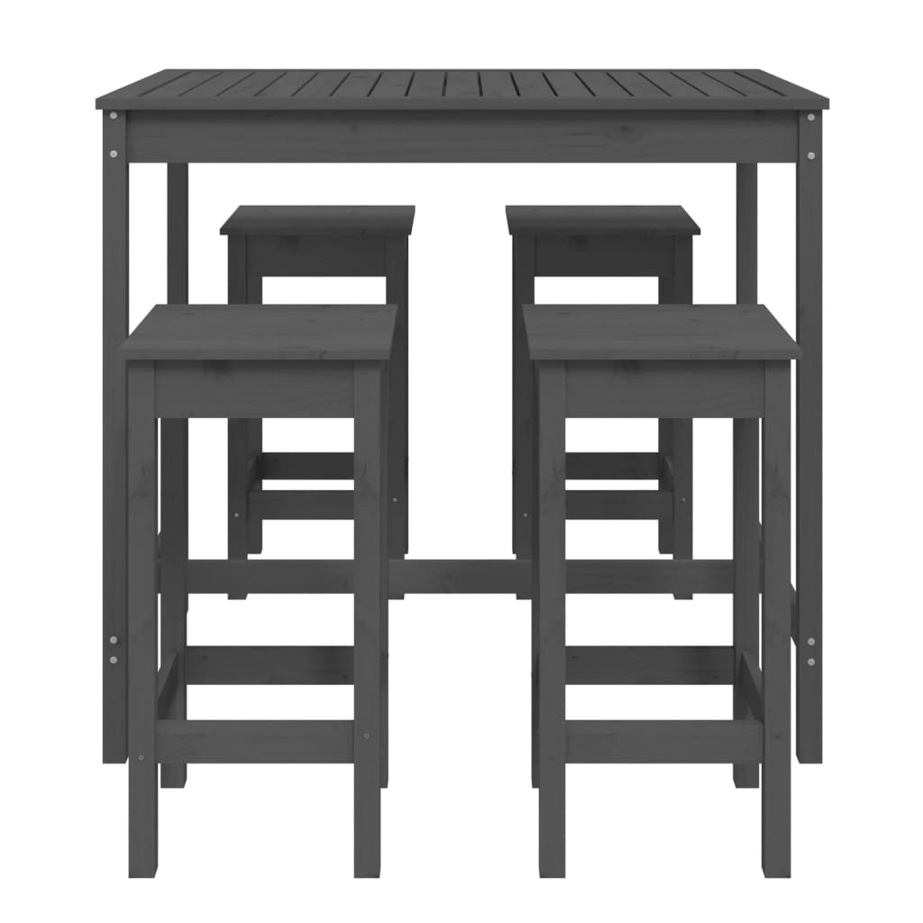 5 Piece Garden Bar Set Grey Solid Wood Pine