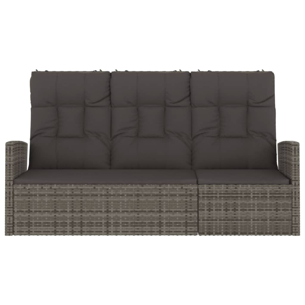 Reclining Garden Bench with Cushions Grey 173 cm Poly rattan