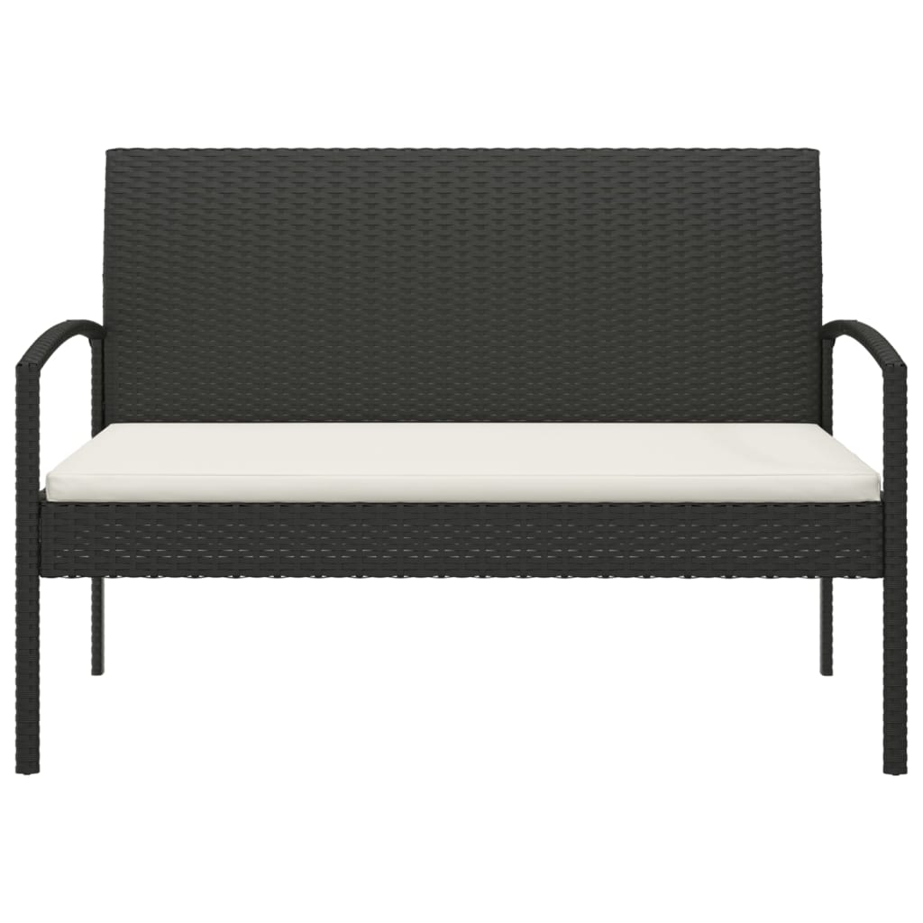 Garden Bench with Cushion Black 105 cm Poly Rattan
