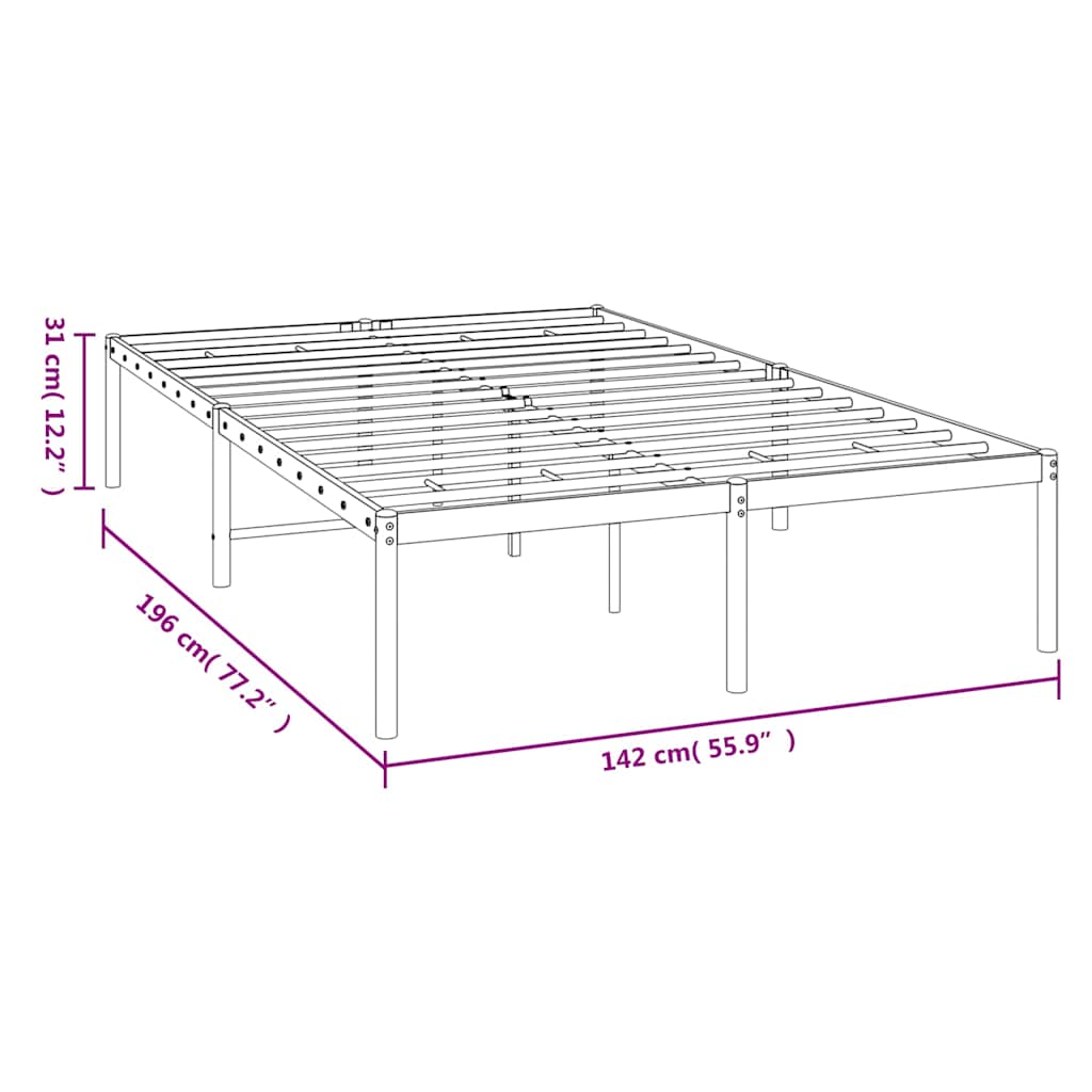 Metal Bed Frame without Mattress Black 135x190 cm