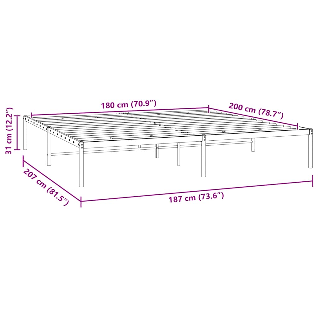 Metal Bed Frame without Mattress Black 183x203 cm King