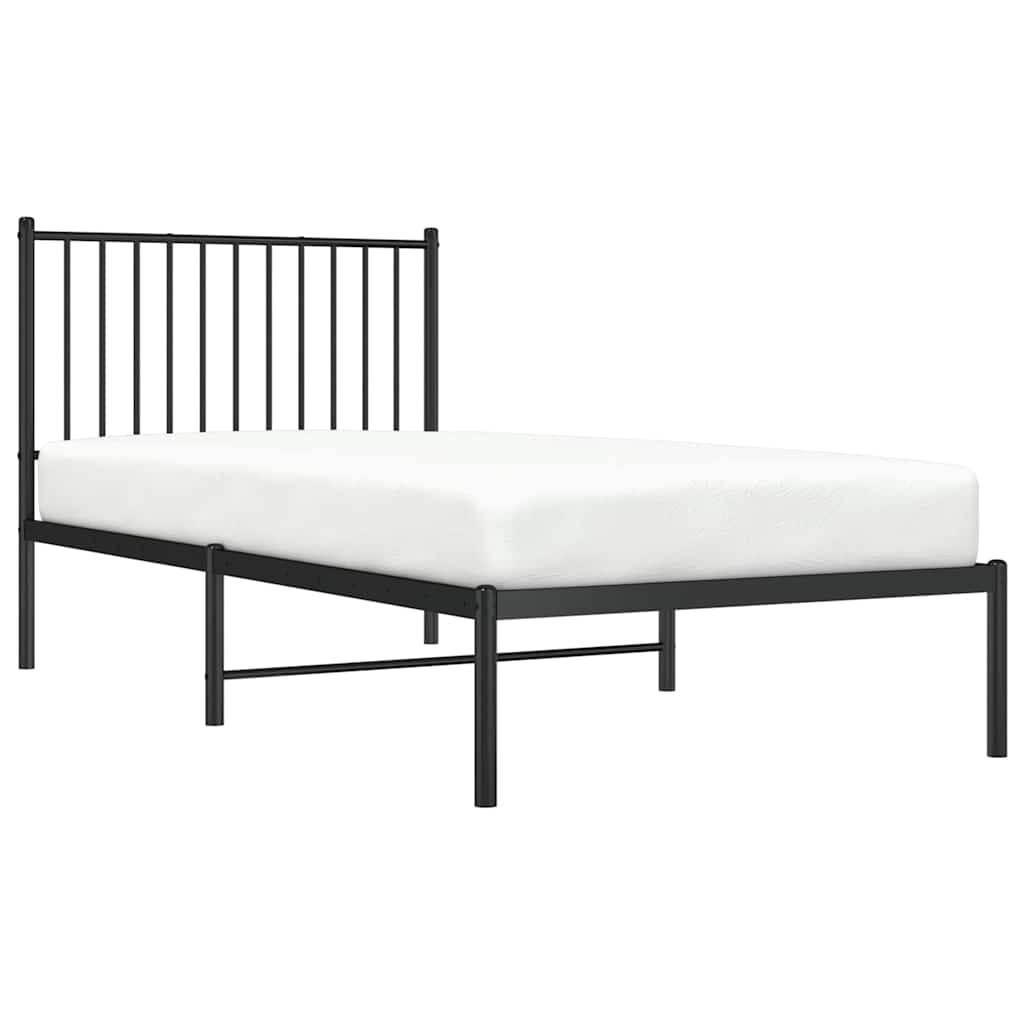 Metal Bed Frame without Mattress with Headboard Black 90x190 cm