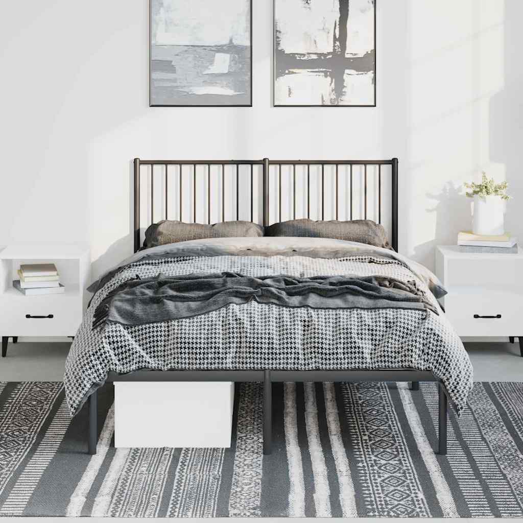 Metal Bed Frame without Mattress with Headboard Black 135x190 cm