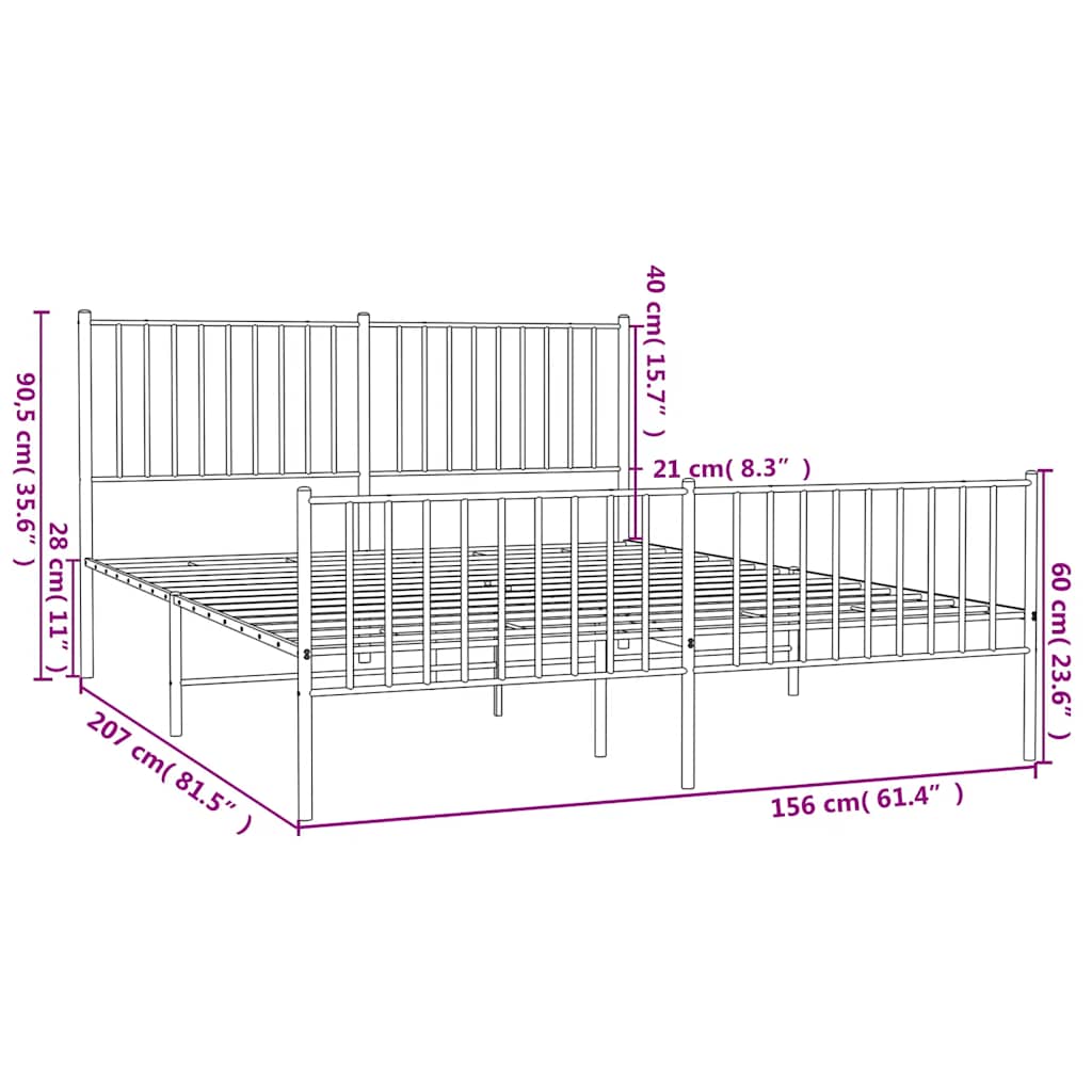 Metal Bed Frame without Mattress with Footboard Black 150x200 cm