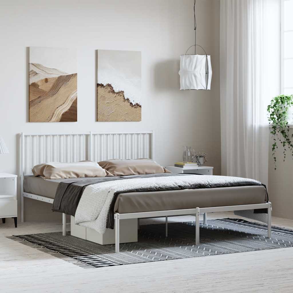 Metal Bed Frame without Mattress with Headboard White 150x200 cm