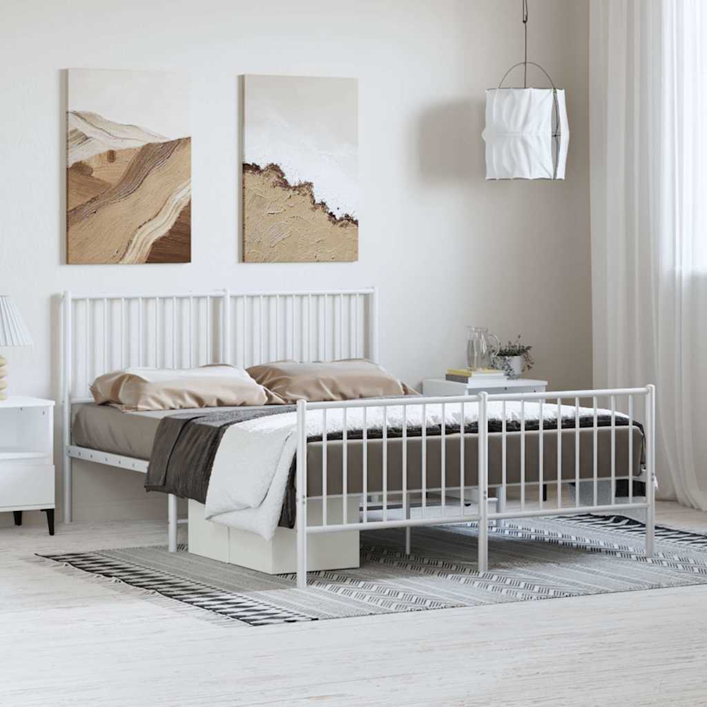 Metal Bed Frame without Mattress with Footboard White 135x190 cm