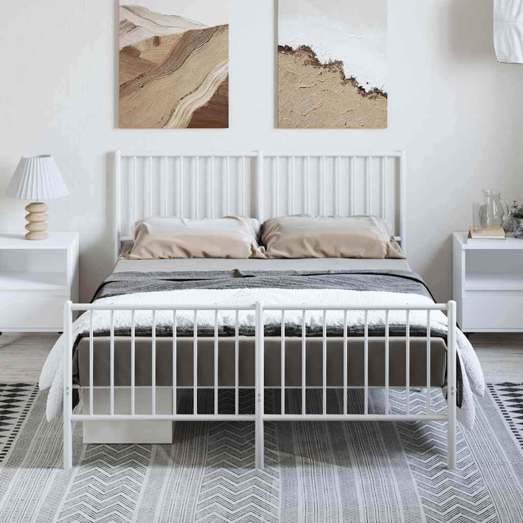 Metal Bed Frame without Mattress with Footboard White 135x190 cm