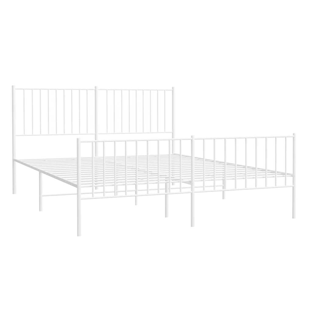 Metal Bed Frame without Mattress with Footboard White 150x200 cm
