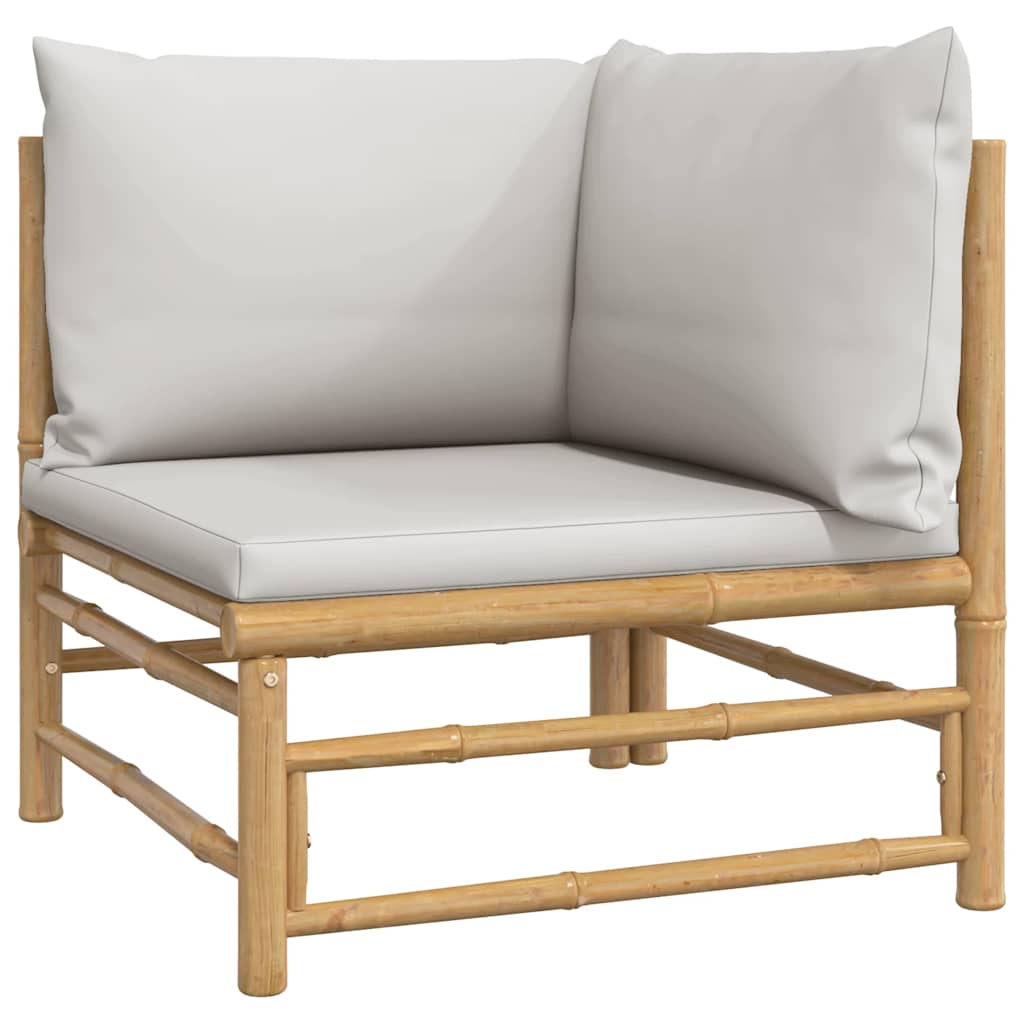 Garden Corner Sofa with Light Grey Cushions Bamboo
