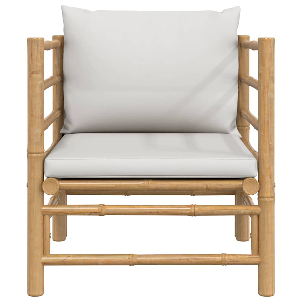 Garden Sofa with Light Grey Cushions Bamboo