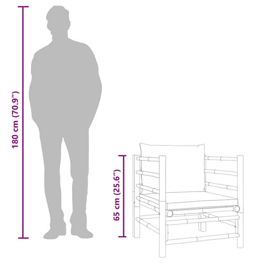 Garden Sofa with Light Grey Cushions Bamboo