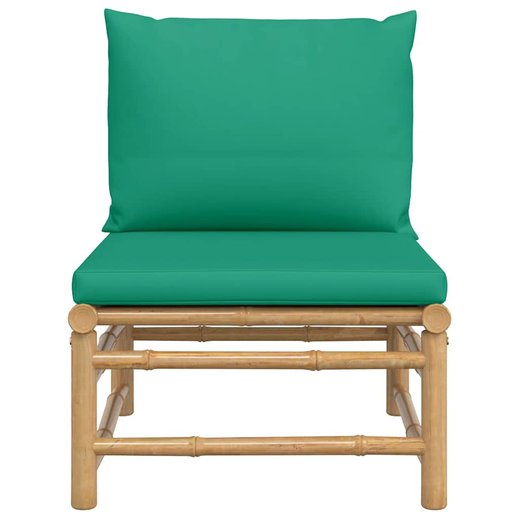 Garden Middle Sofa with Green Cushions Bamboo