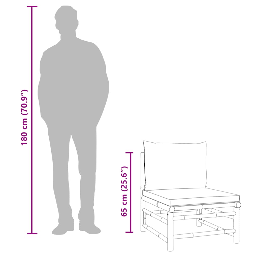 Garden Middle Sofa with Green Cushions Bamboo