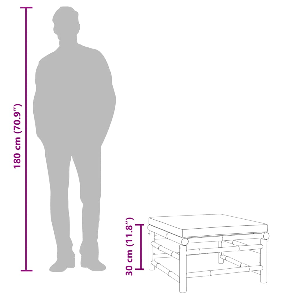 Garden Footstool with Green Cushion Bamboo