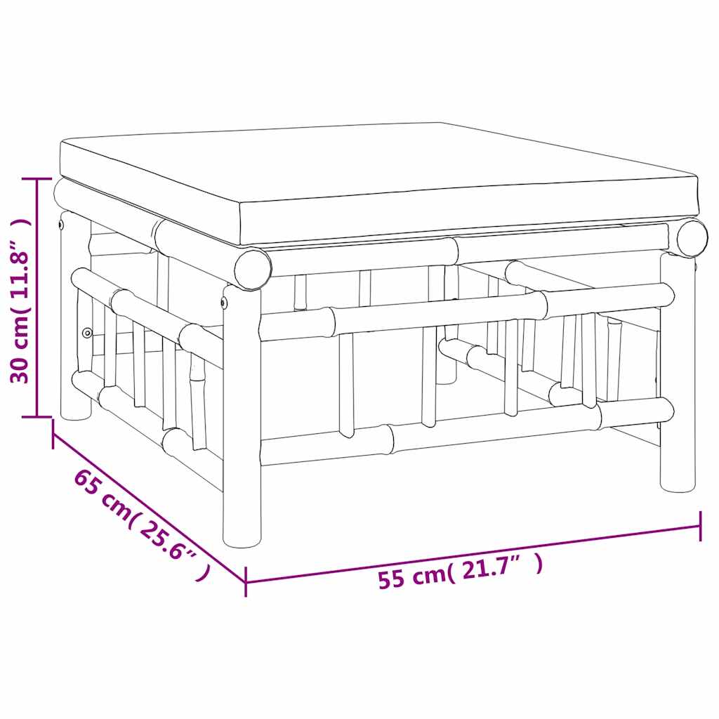 3 Piece Garden Lounge Set with Cream White Cushions Bamboo