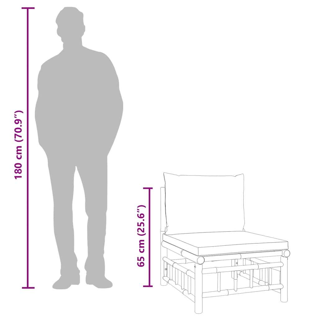 Garden Middle Sofa with Cream White Cushions Bamboo