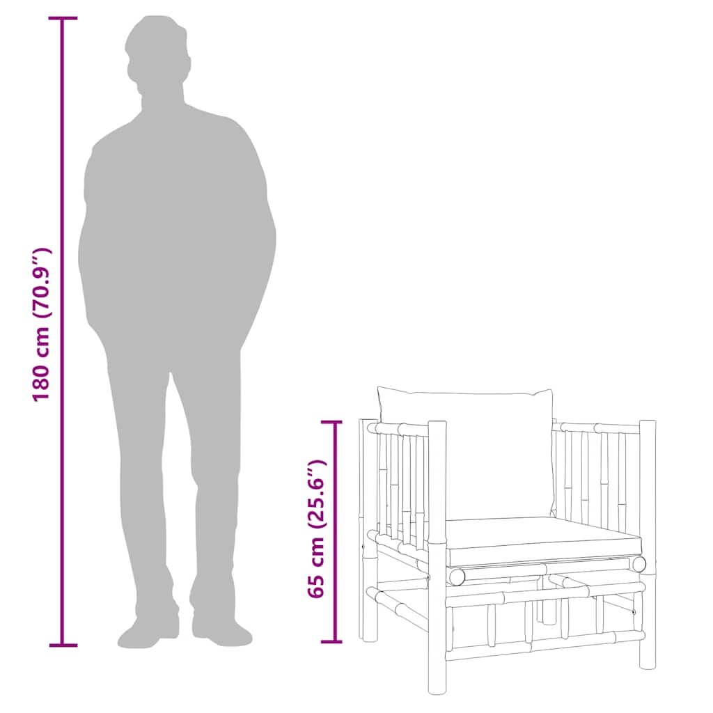 Garden Sofa with Cream White Cushions Bamboo