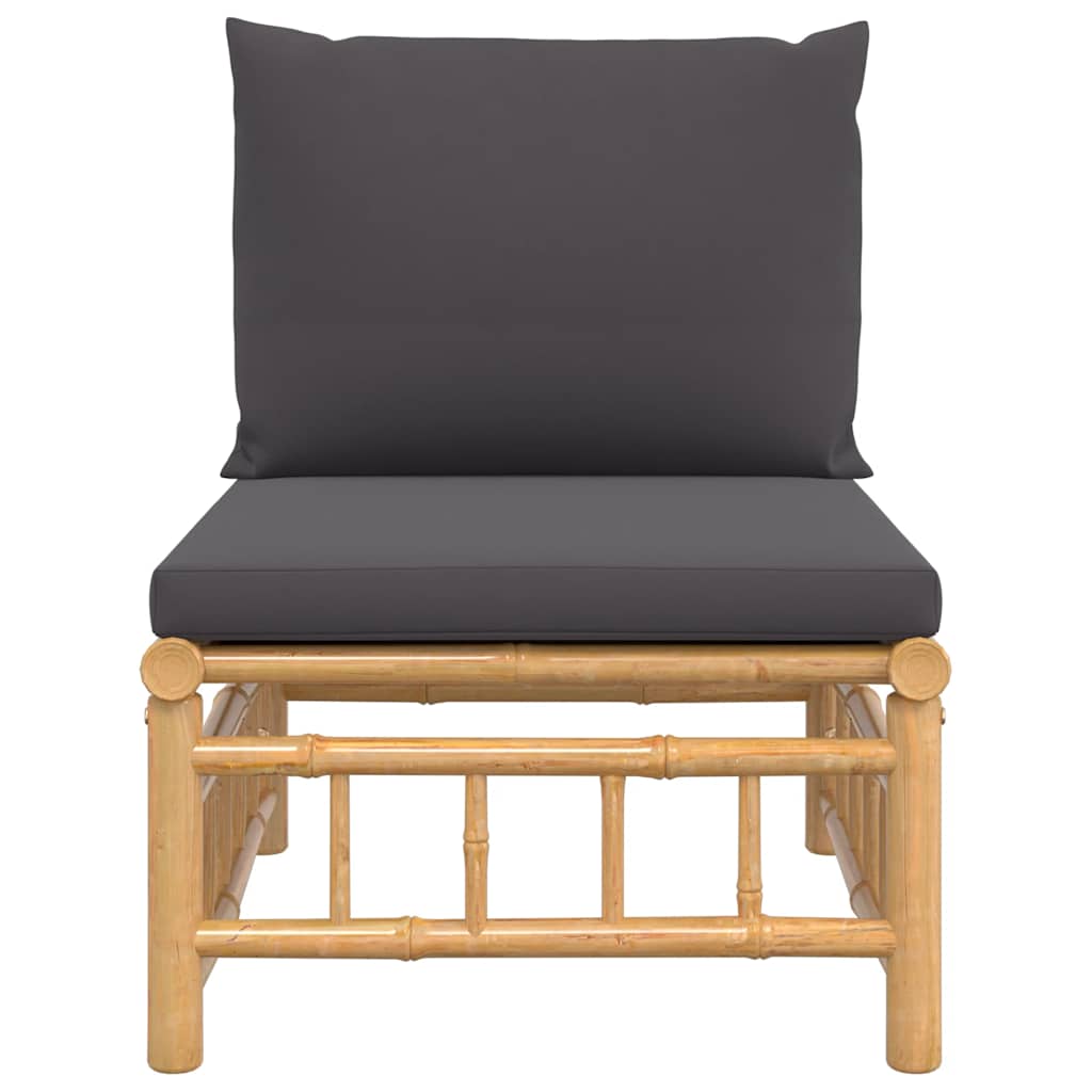 Garden Middle Sofa with Dark Grey Cushions Bamboo