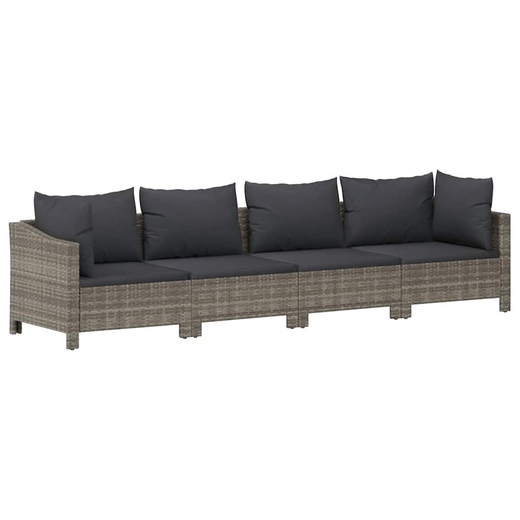 4 Piece Garden Lounge Set with Cushions Grey Poly Rattan