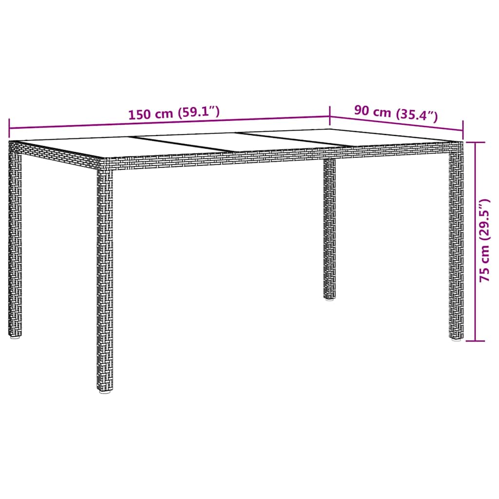 Garden Dining Table Brown 150 x 90 x 75 cm Poly rattan