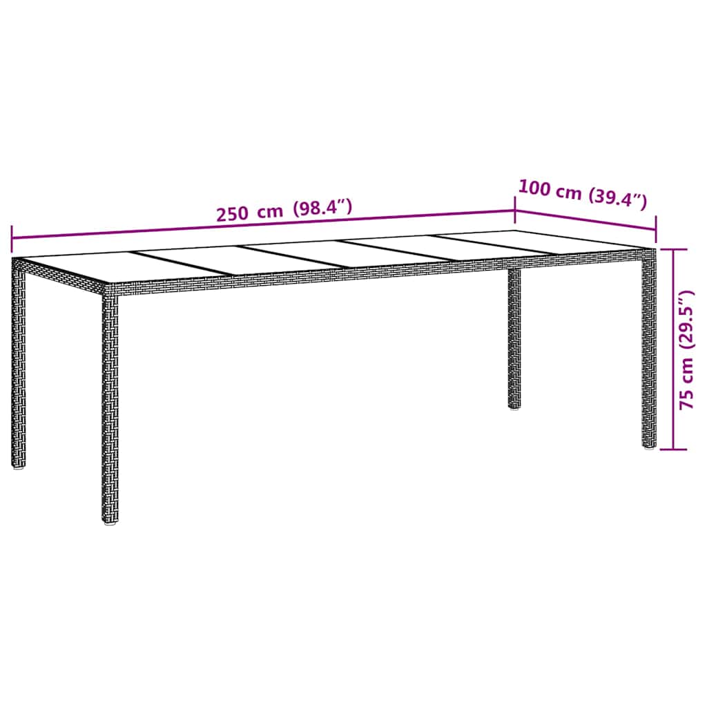 Garden Dining Table Grey 250 x 100 x 75 cm Poly rattan