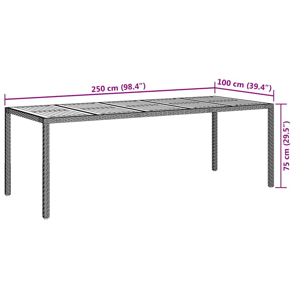 Garden Dining Table Grey 250 x 100 x 75 cm Poly rattan