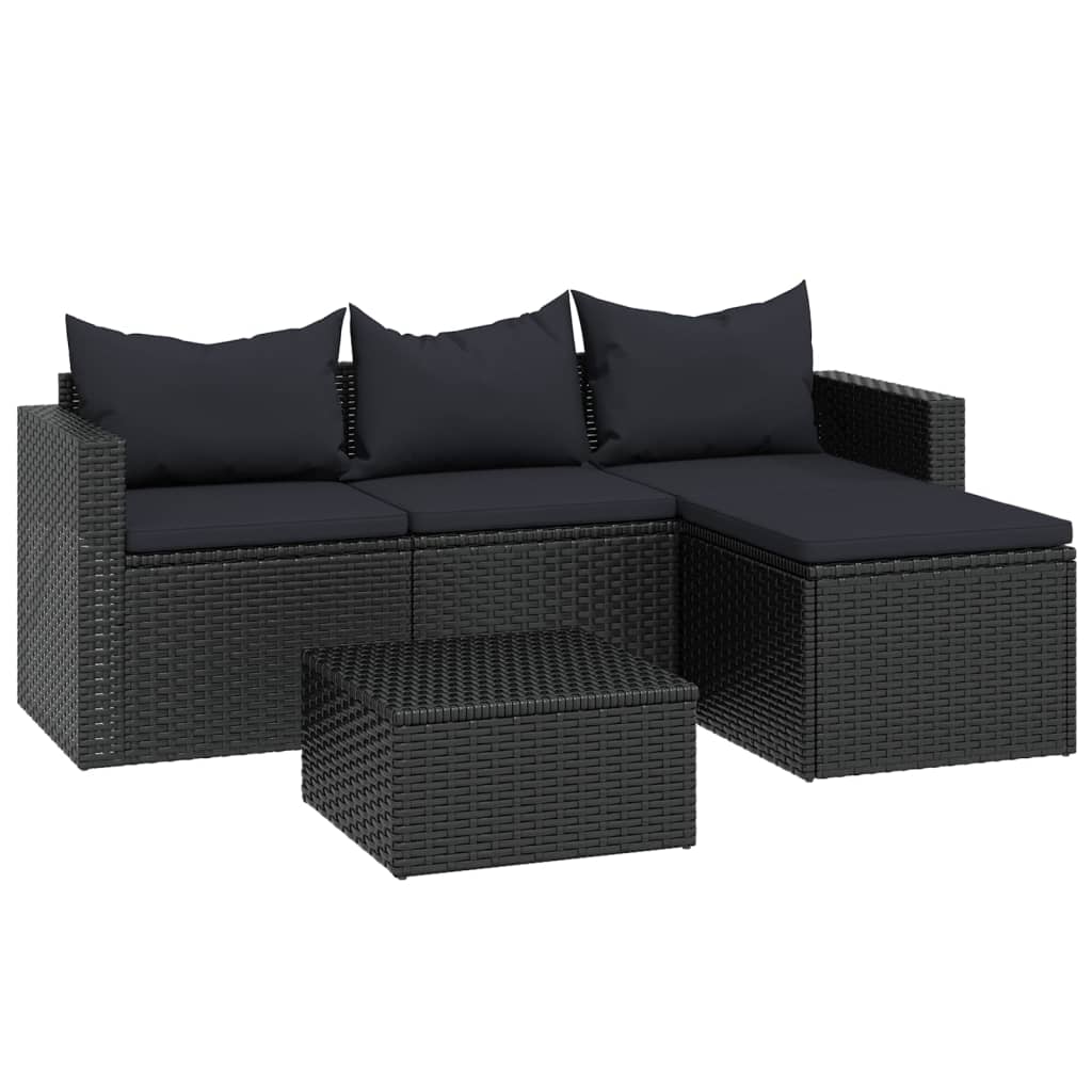 Garden Lounge Set Black Poly Rattan
