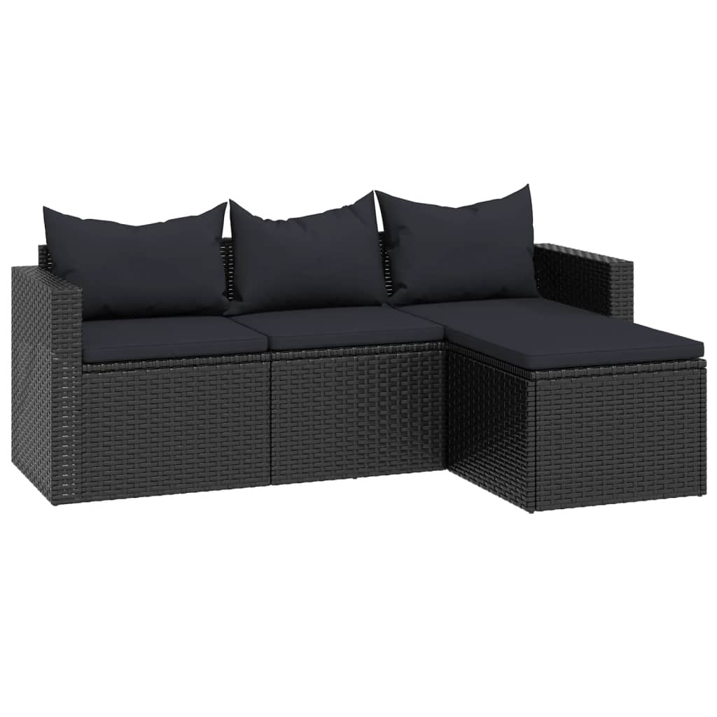 Garden Lounge Set Black Poly Rattan