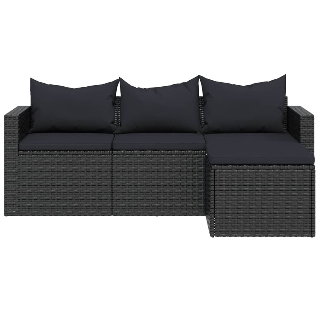 Garden Lounge Set Black Poly Rattan