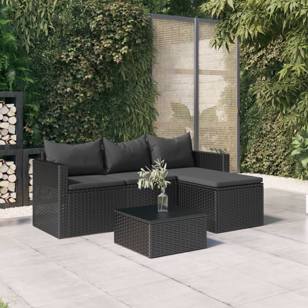 Garden Lounge Set Black Poly Rattan