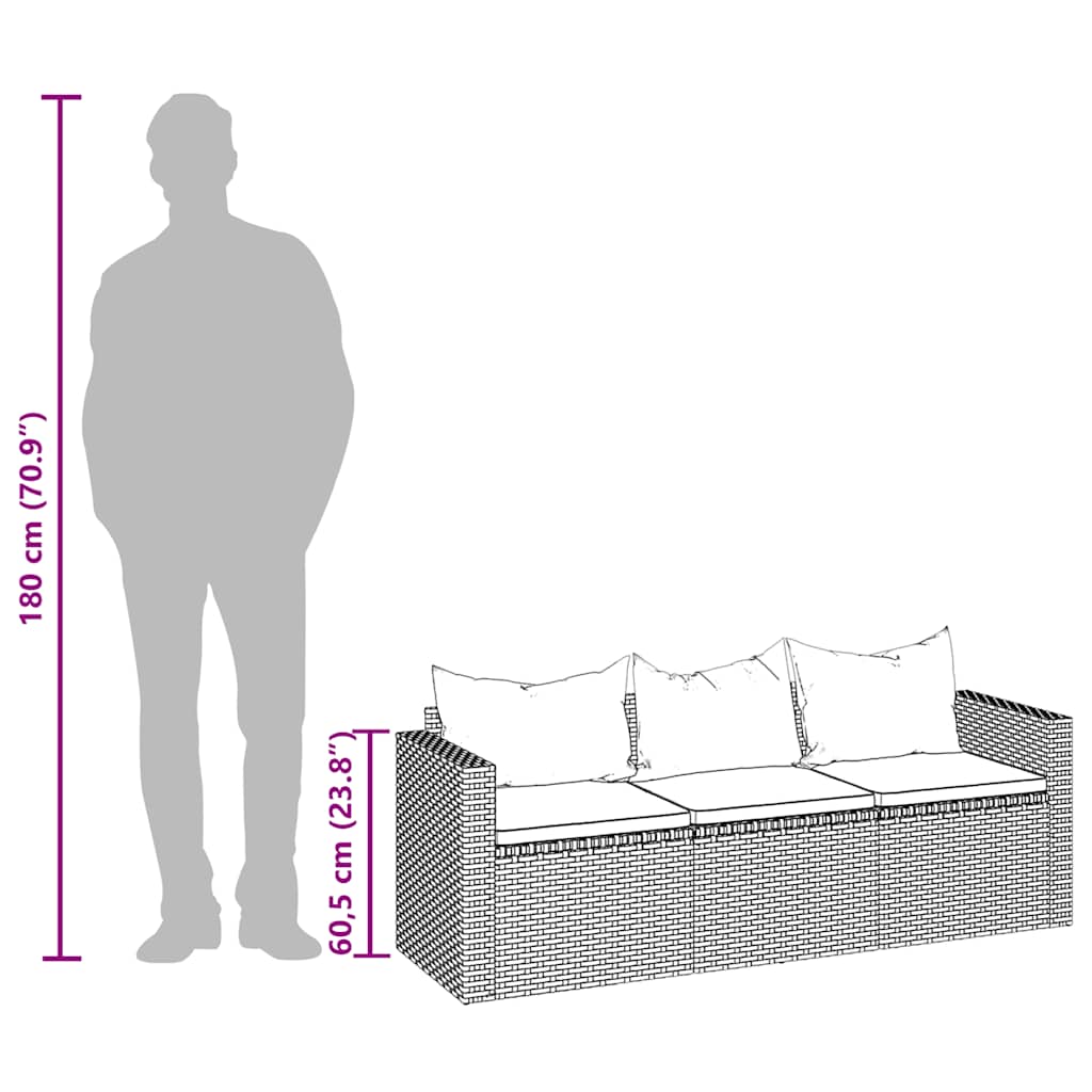 3-Seater Garden Sofa with Roof and Footstool Grey Poly Rattan